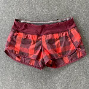 Lululemon Speed Short Size 6 in Yamaha Check Flaming Tomato - EUC
